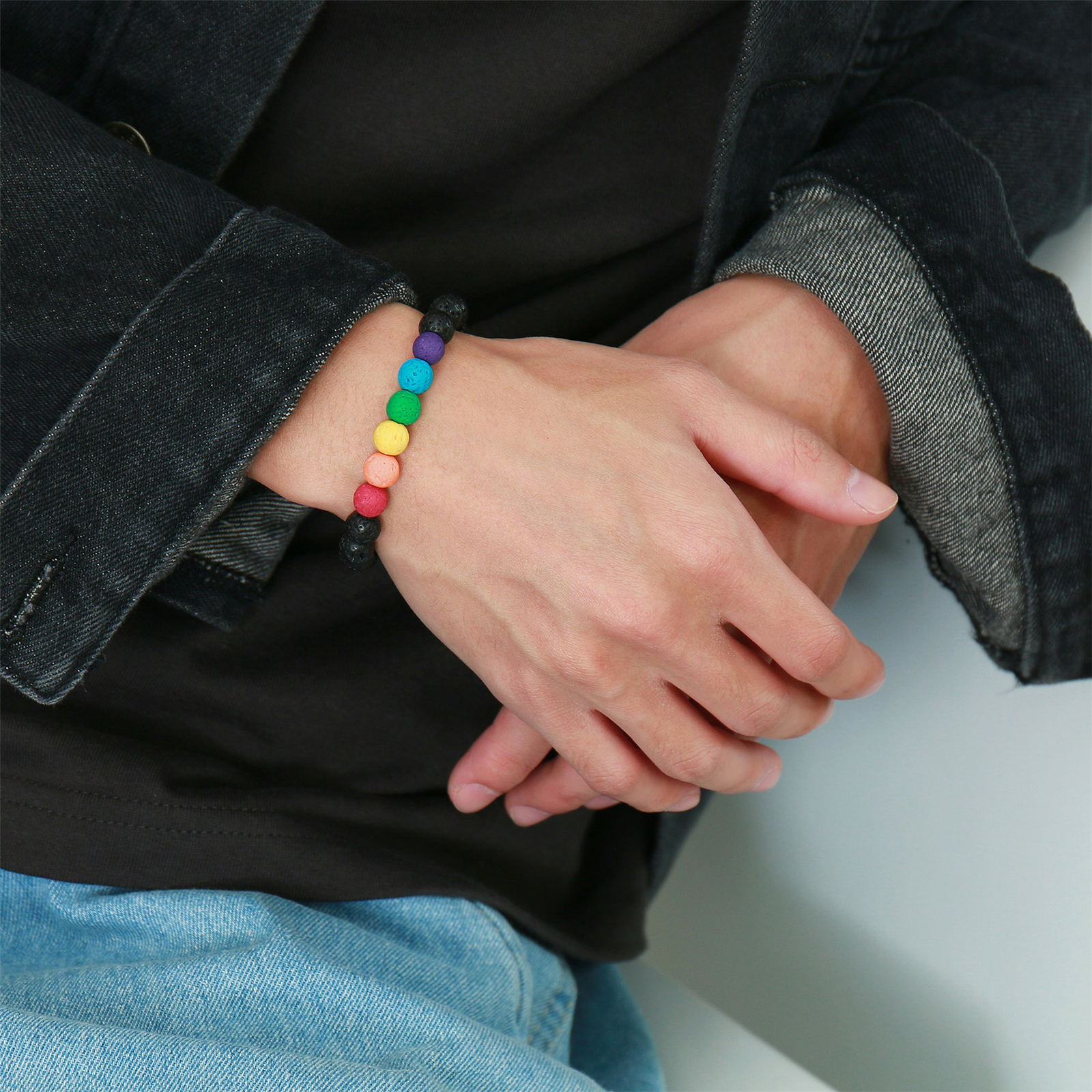 Rainbow LGBT Volcanic Rock Yoga Beads Bracelet Lesbian Gay Adjustable Chain Cuff