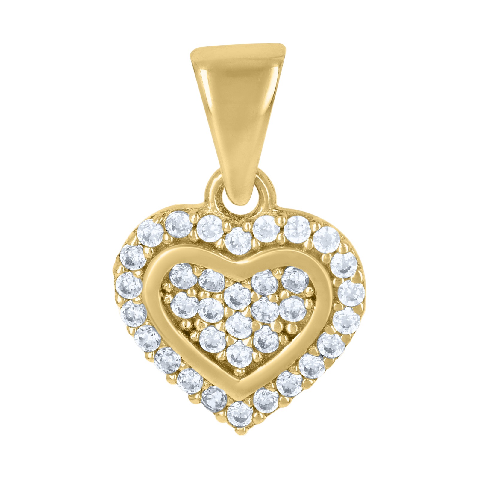 14K Yellow Gold Round CZ Women’s 0.65″ Small Charm Halo Cluster Heart Pendant
