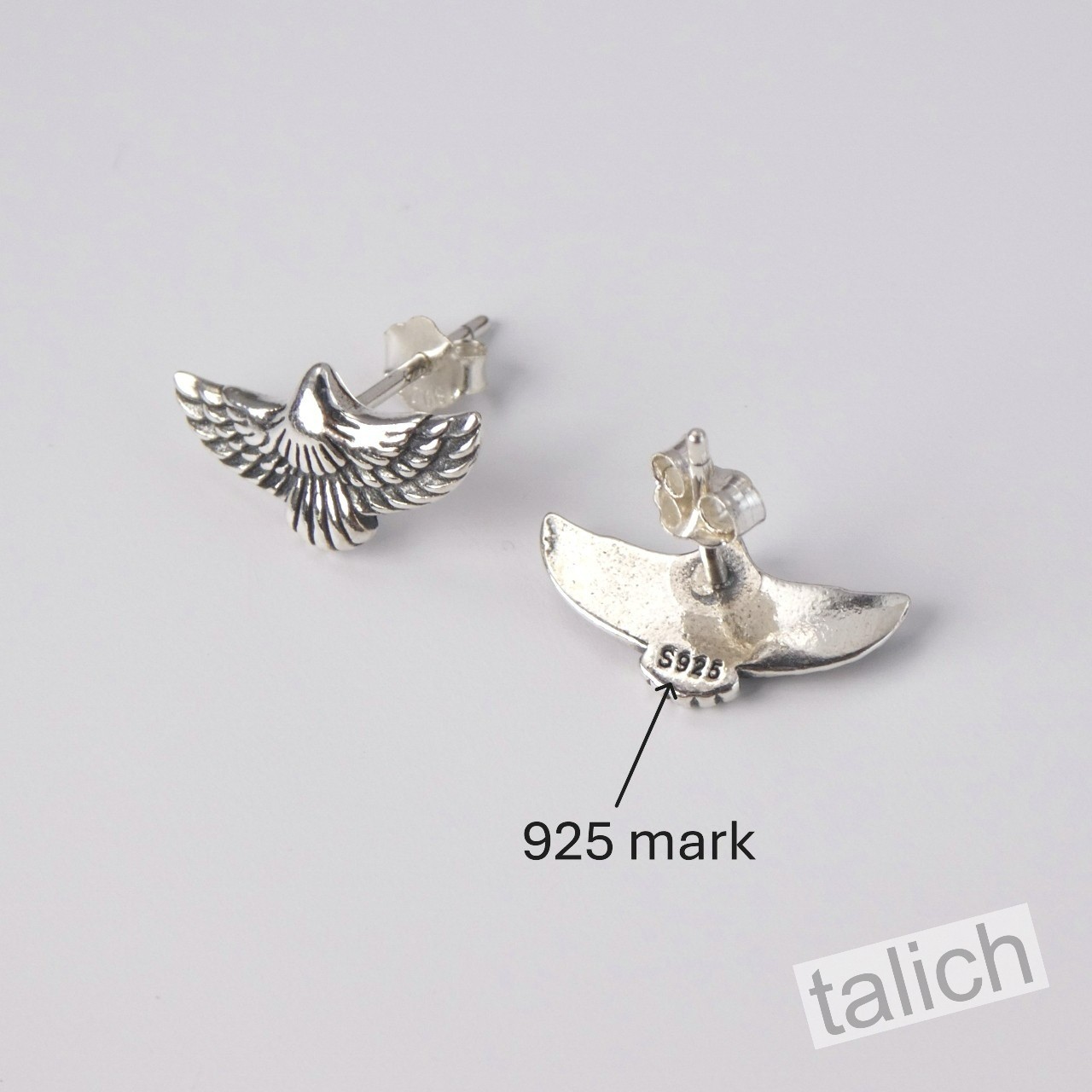 Shiny 925 Sterling Silver Open Wing Eagle Small Stud Earrings Boho Unique Gift