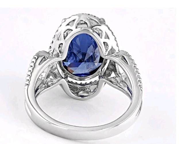NWT Tanzanite & Diamond Simulant Statement Ring Rhodium Over 925 Sterling Sz9