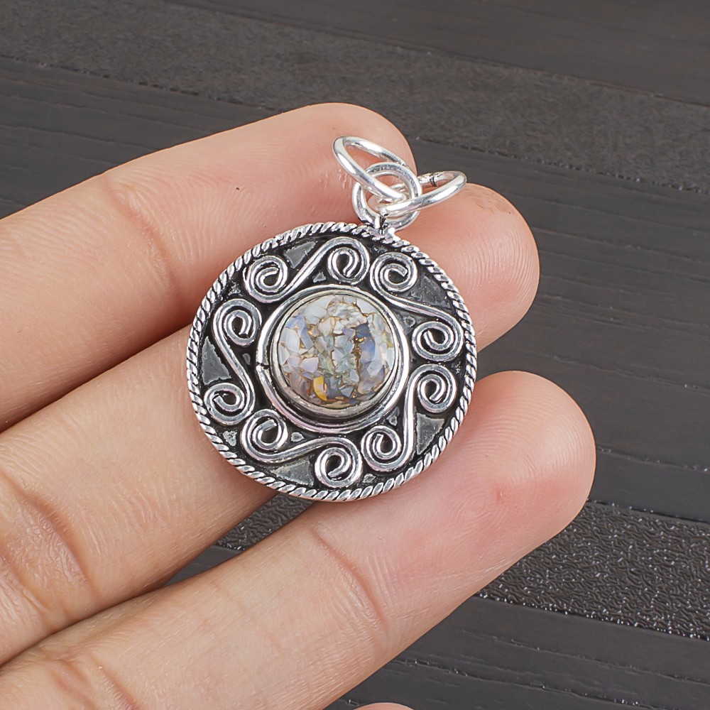 Round Ethiopian Opal Copper Stone 925 Silver Engagement Bezel Pendant Jewelry