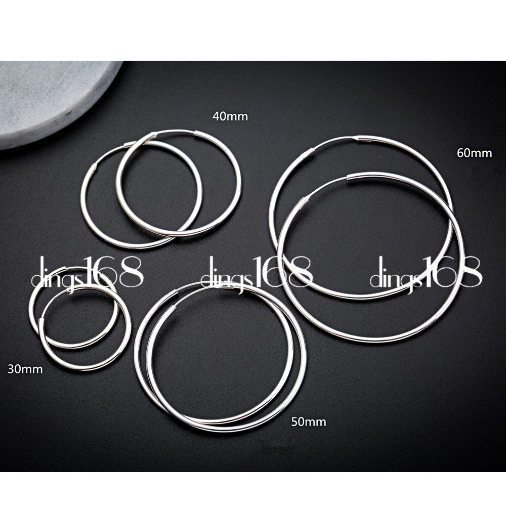 Womens 925 Sterling Silver Classic Large Endless 1.8mm Thin Hoop Earring H3Q50MM