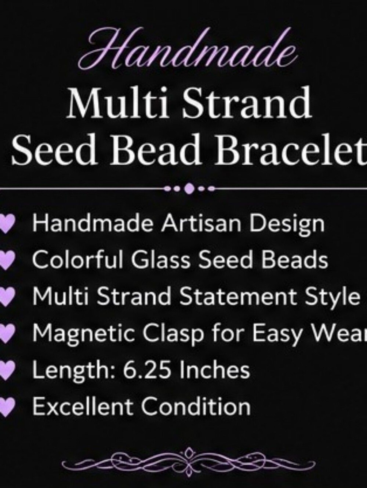 HANDMADE Multi Strand Seed Bead Bracelet Magnetic Clasp Colorful Artisan Glass
