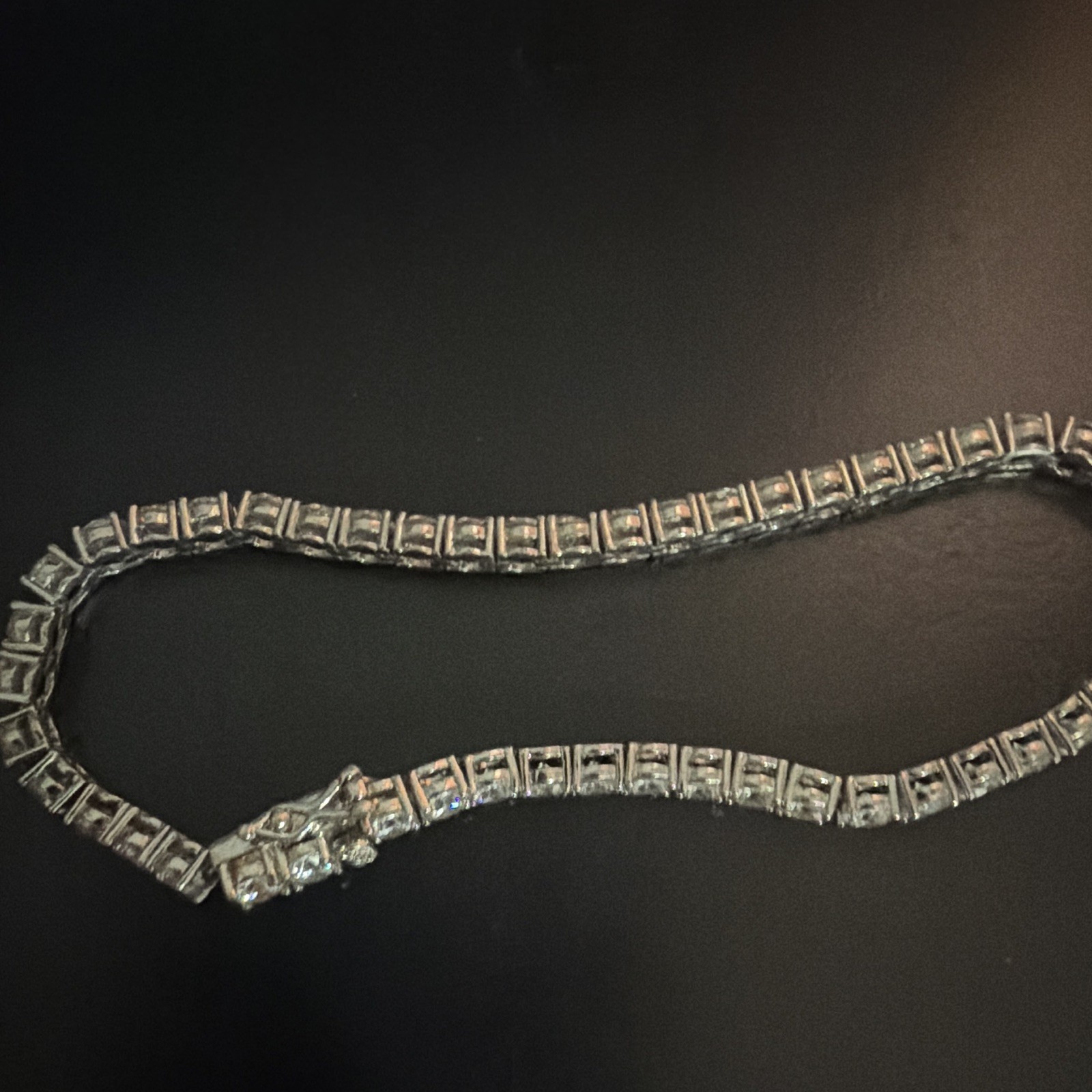 Silver-Tone Tennis Bracelet with Clear Round Crystals, Box Clasp