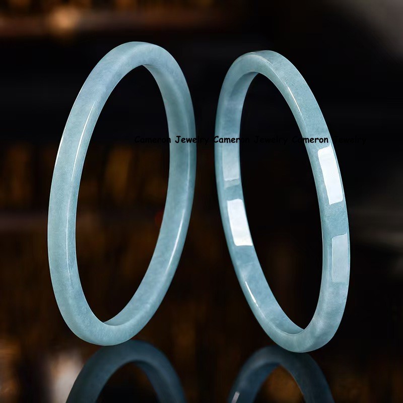 Real Grade A Natural Blue Jade Jadeite Bracelet Smooth Square Bangle ID 52-61mm