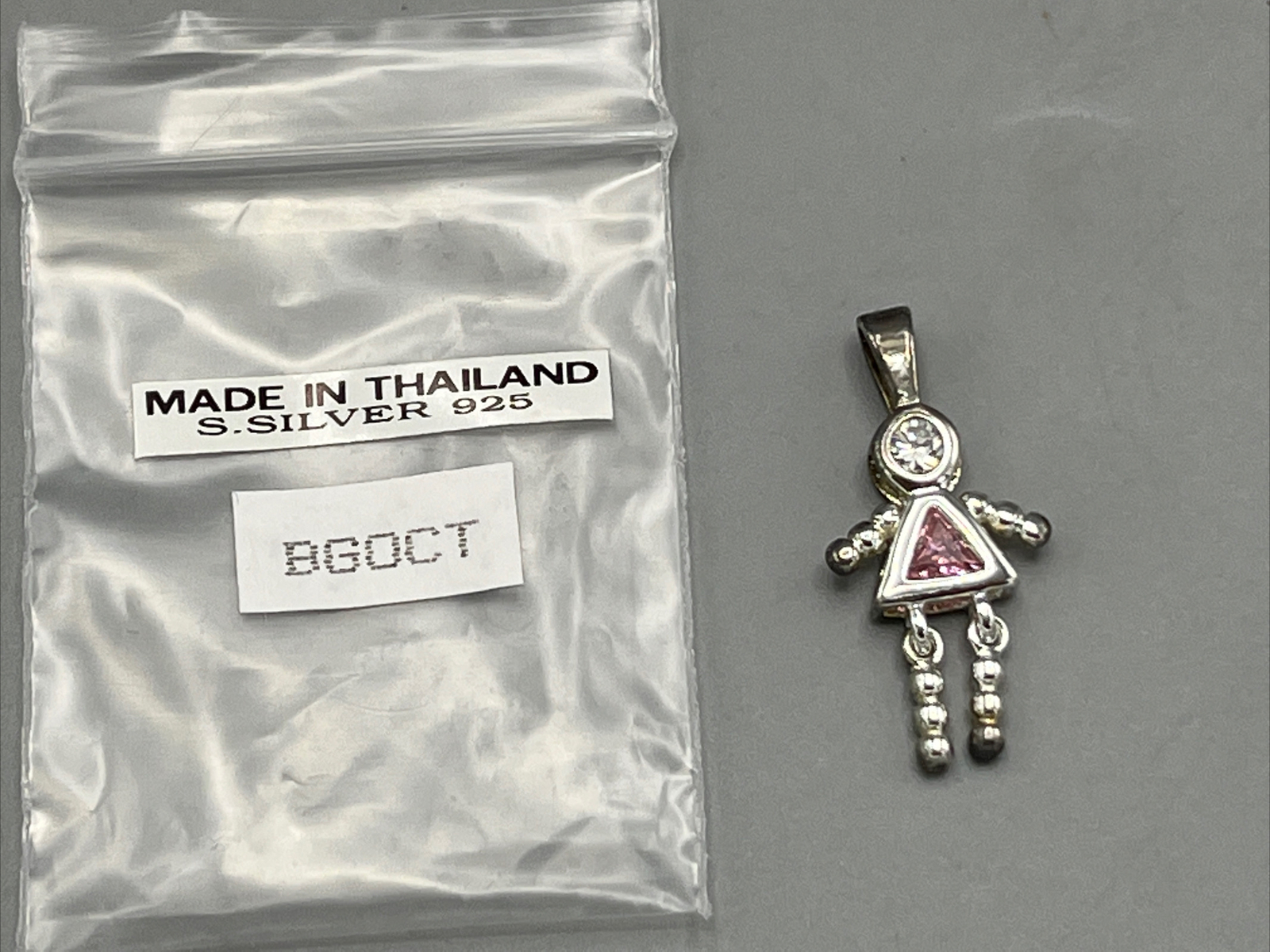 Sterling Silver Girl Birthstone Pendant CZ & Pink Stone – Cute