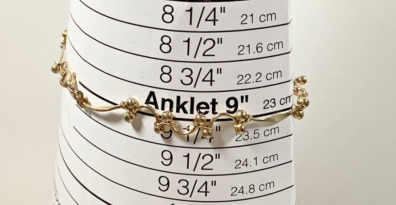 Gold Tone Curved Bar and Ball Design Anklet 9″ Made in Korea