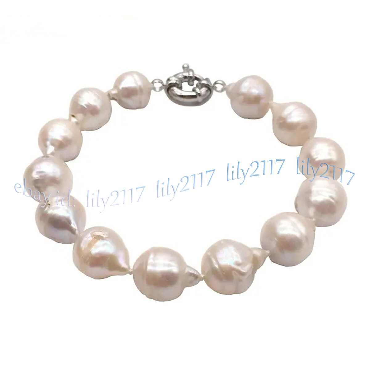 Rare 15-20mm Genuine Natural South Sea White Baroque Keshi Pearl Bracelet 8”