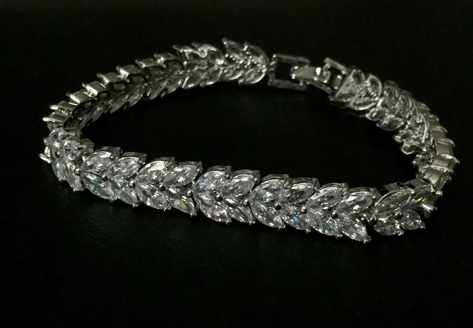 18K Platinum Plated Tennis Bracelet Simulated Diamond Bridal Jewelry Gift