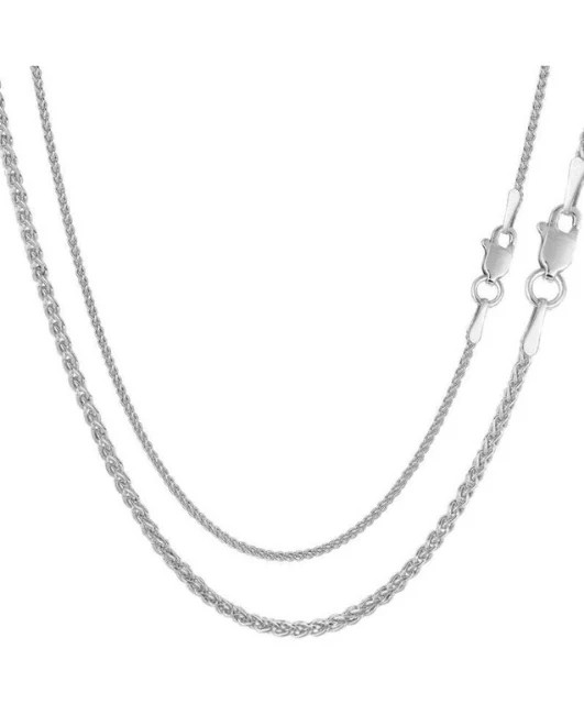18K Solid White Gold Round Wheat Chain Necklace 1.4MM 16″ 18″ Italy Made