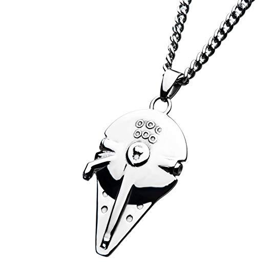 Unisex Adult Stainless Steel Millenium Falcon Pendant Necklace with Chain Silver
