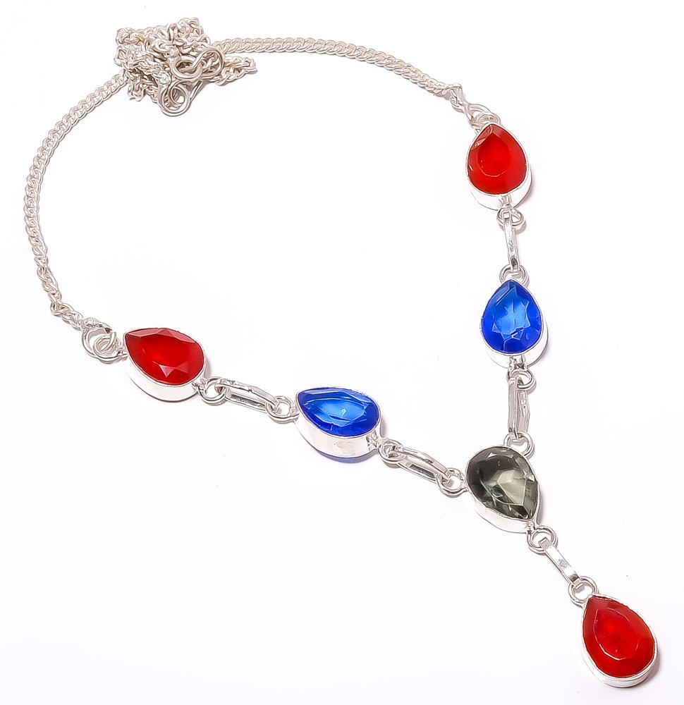 Ruby & Tanzanite Quartz (Simulated) 925 Silver Plated Necklace 17.99″ TN4318-1