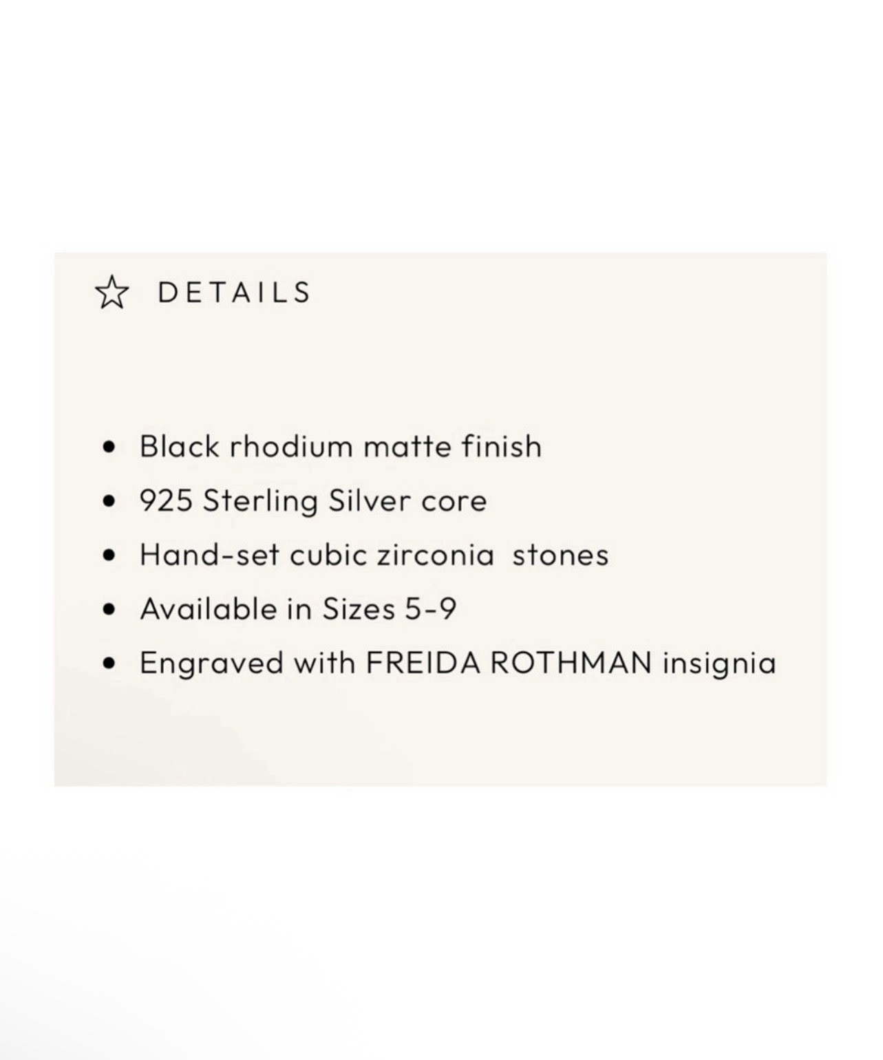 Freida Rothman FR 925 Sterling Silver Black Rhodium Matte FinishStacking Ring 8