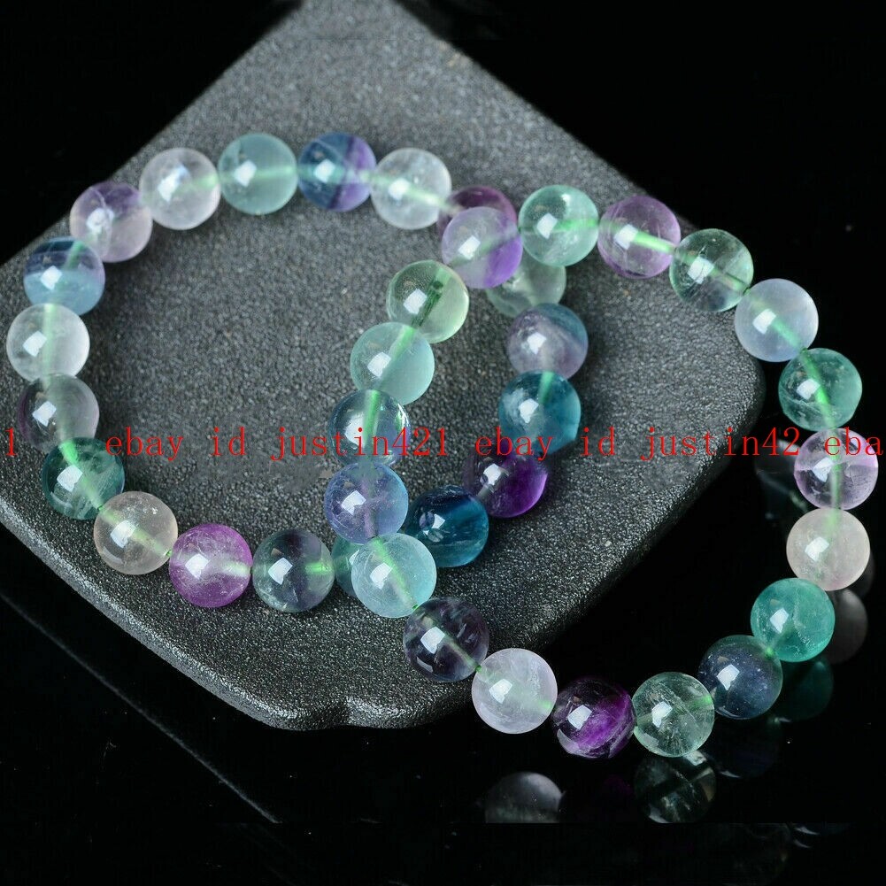 100% Natural Multicolor Fluorite Quartzite Crystal Gemstone Beads Bracelet 7.5″