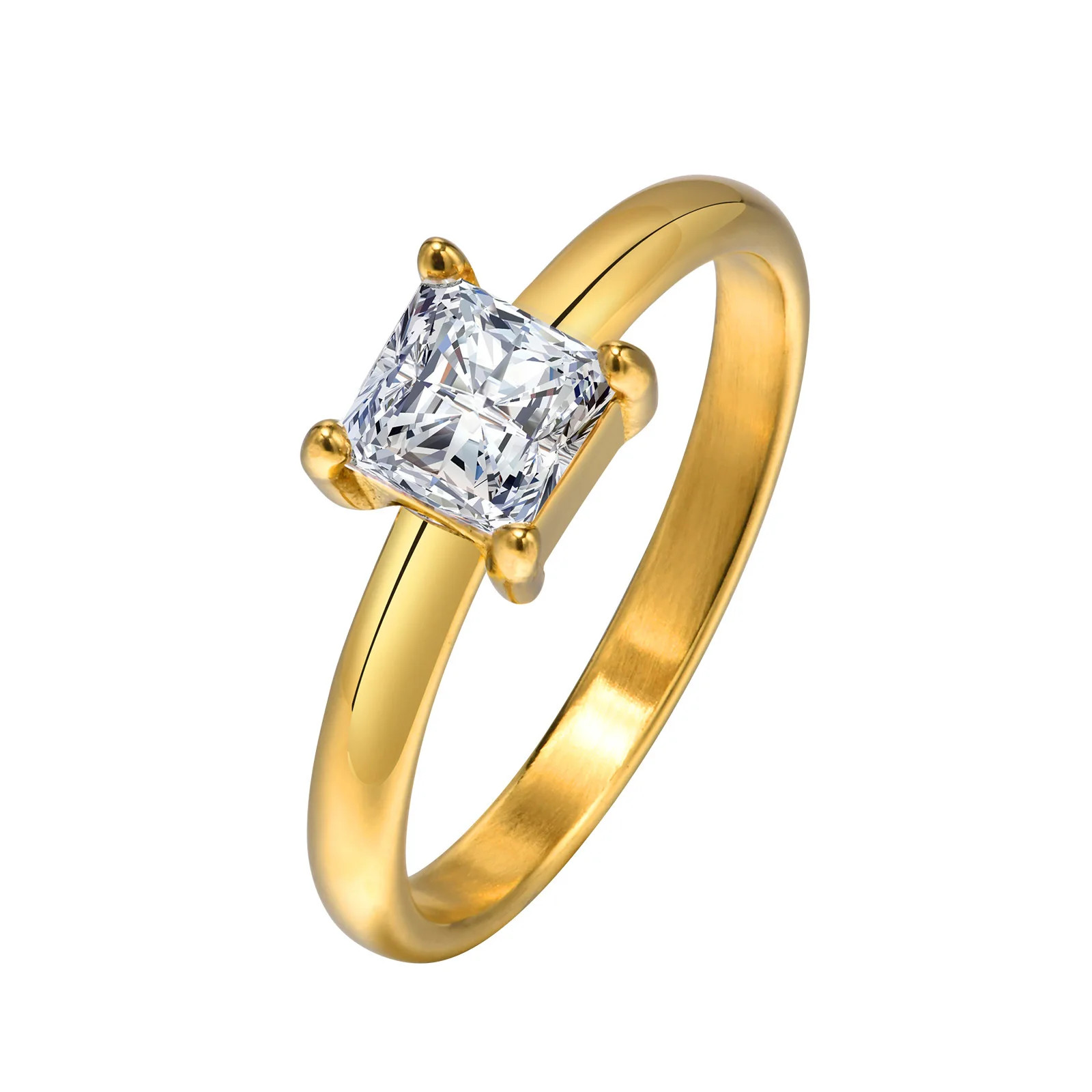 Engagement Ring Stainless Steel Gold Plated Simulated Zirconia Women Jewelry
