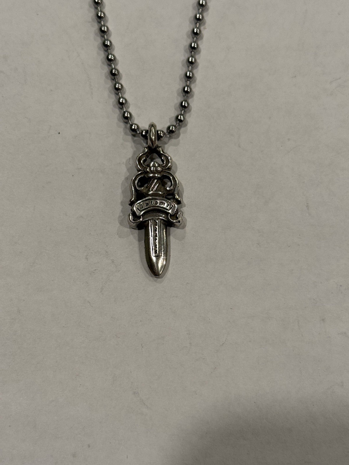 Chrome Hearts Dagger Pendant Silver Ball Chain Necklace Sterling .925 #5 CH