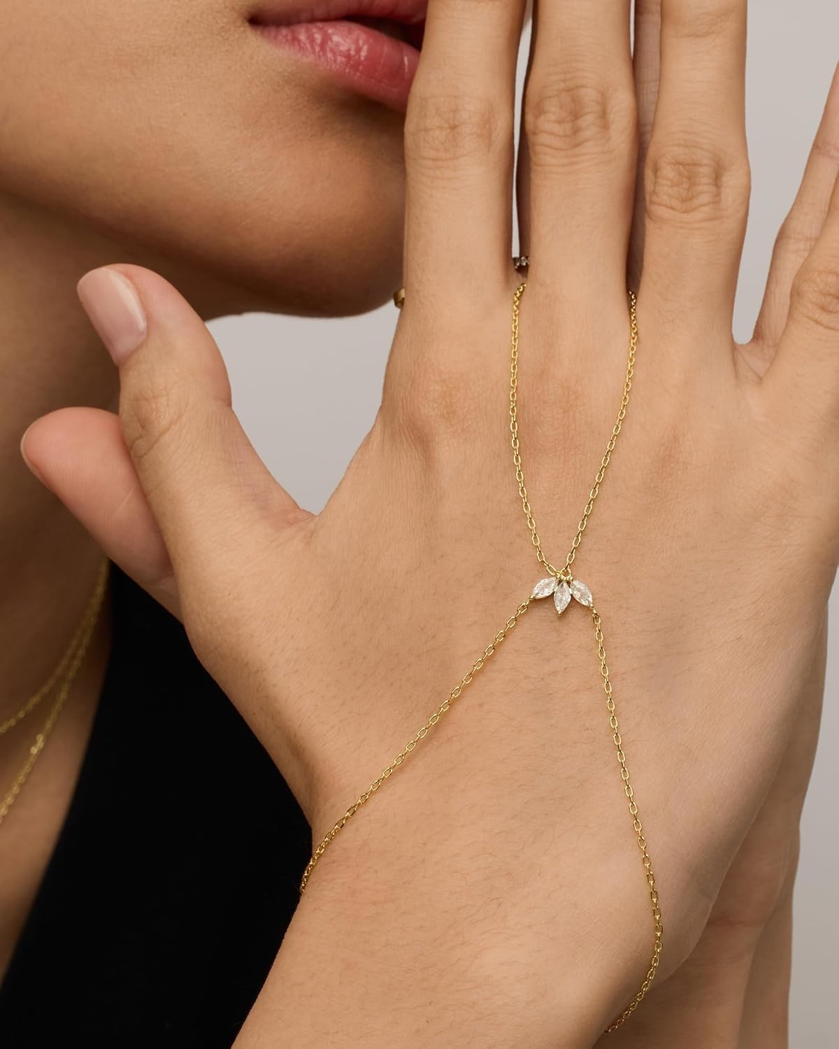 Adjustable Hand Chain Bracelet with CZ