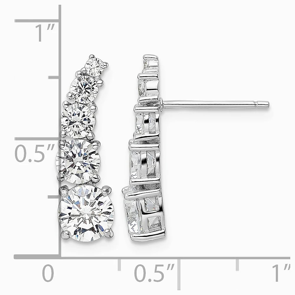 Sterling Silver Rhodium-Plated Polished Graduated CZ Post Earrings