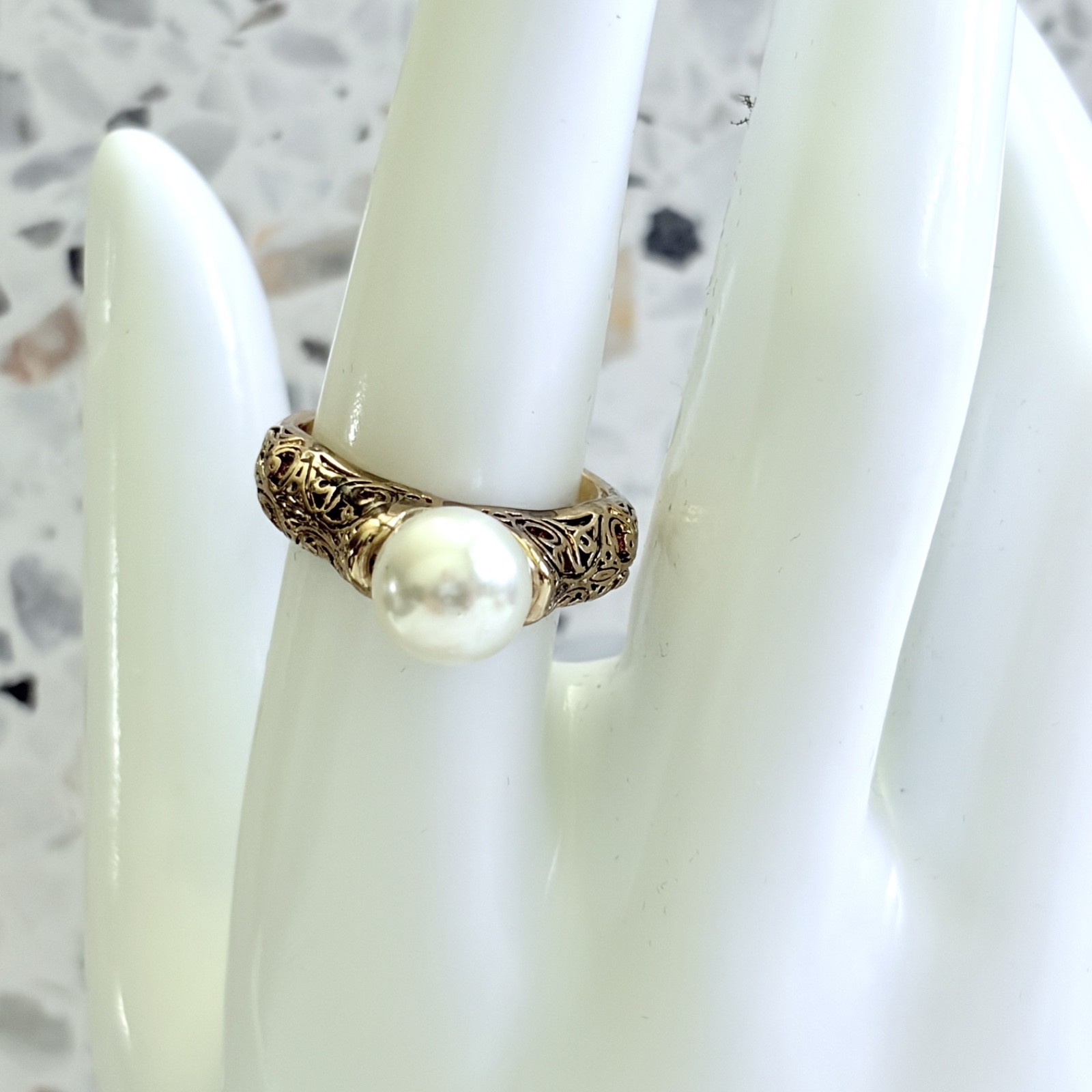 Freshwater Pearl 14k Yellow Gold & 925 Sterling Victorian Women’s Ring