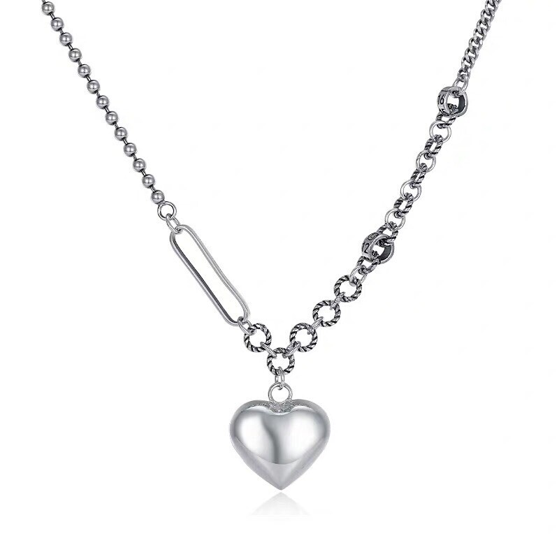 Vintage Handmade 925 Sterling Silver Love Heart Shaped Pendant Necklace