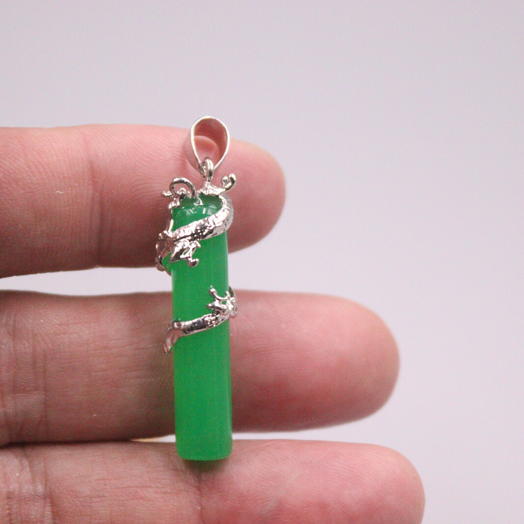 1pcs 18K Gold Over Alloy Metal Pendant with Heating Green Jade Dragon Pillar