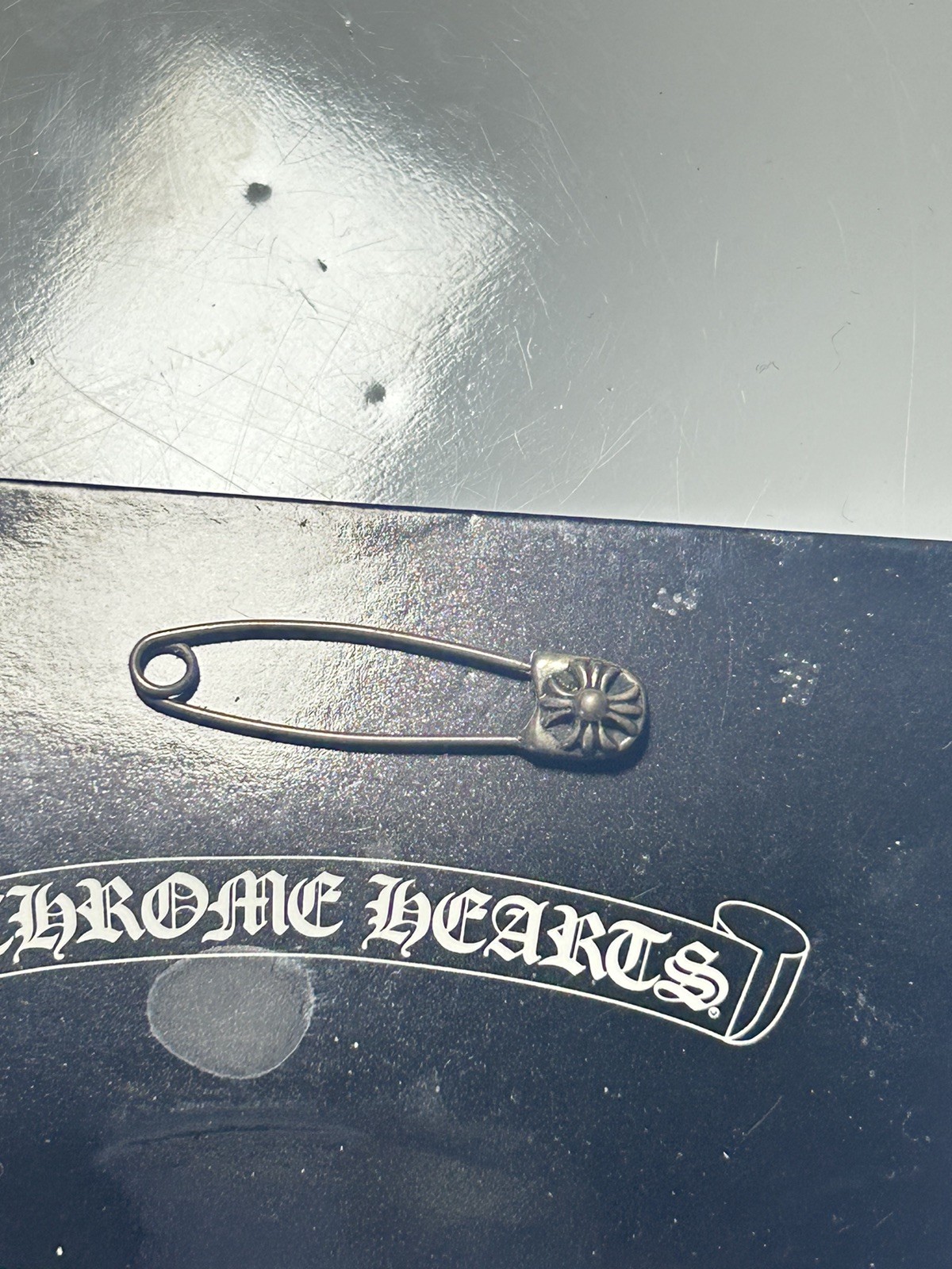 Authentic Chrome Hearts Small Safety Pin Earring + CH Cloth .925 Silver