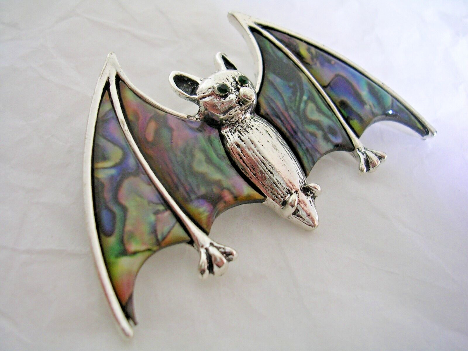 BAT PIN AND PENDANT WITH ABALONE SET IN TIBETAN SILVER COMES WITH A CHAIN