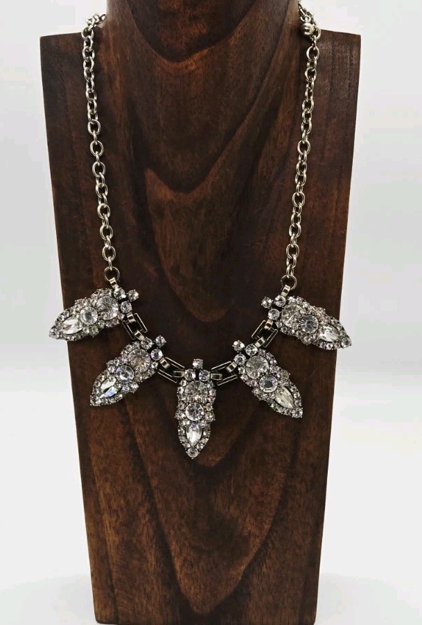 Geometric Crystal Cluster Necklace Gold tone Chunky Statement Couture 21 in