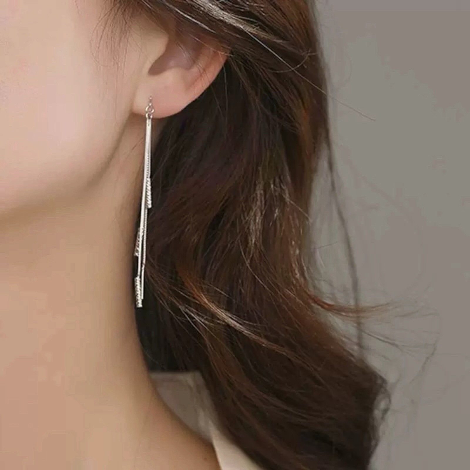 Silver Plated Long Tassel Line Stud Drop Dangle Women Earrings Jewelry C 22