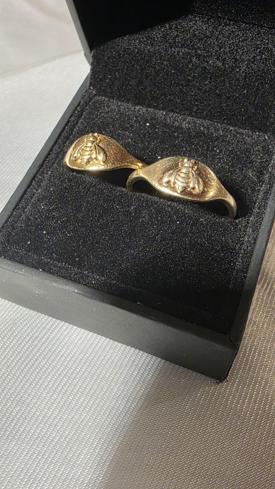 Couples Gold Signet Ring Set Bee Motif, Metal, Sizes 8 & 10