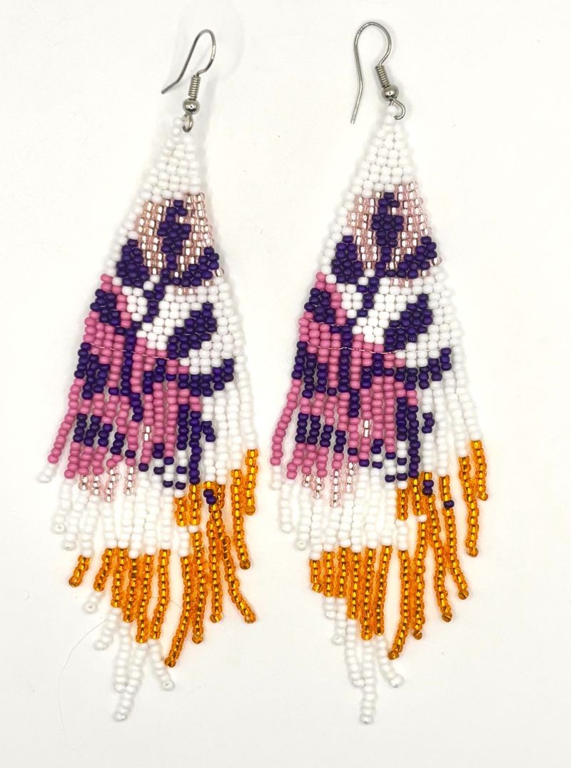 5″ Mauve Multicolor Abstract Botanical Plant Hand Beaded Tassel Earrings New