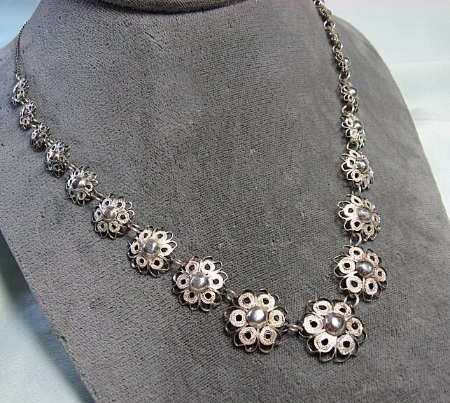 Test Silver Filigree Necklace 13.4 grams 17 1/4” long