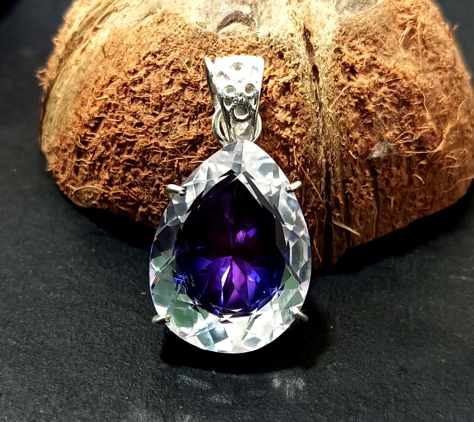 Bi-Color Rare Pitambari Sapphire Pear Natural 58.25 Ct 925 Silver Pendant Gem
