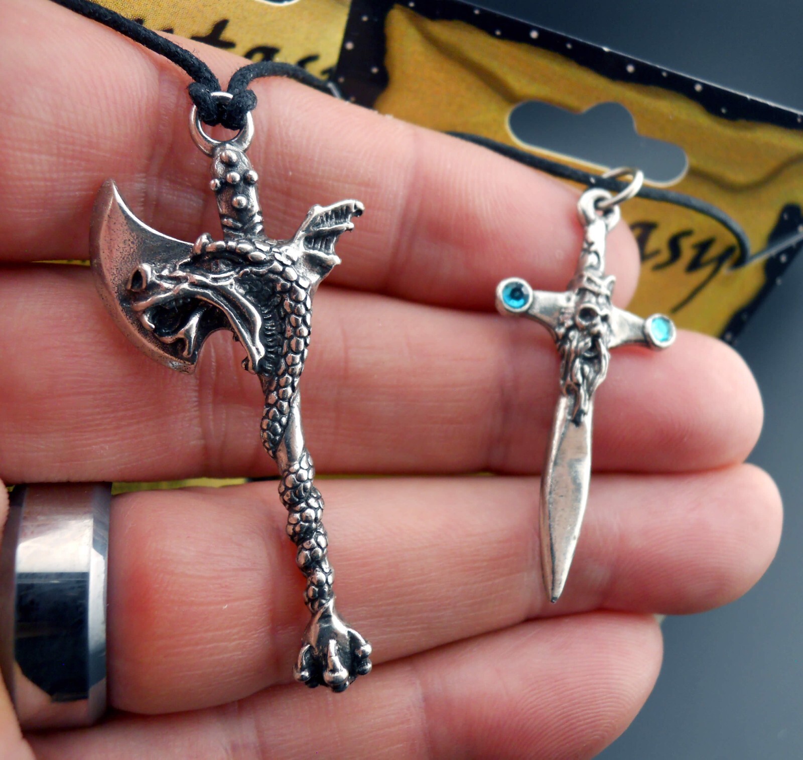 Wizard Necklace Dragons Pendant Original NEW/Old Dragon Axe Sword 5 pc Medieval
