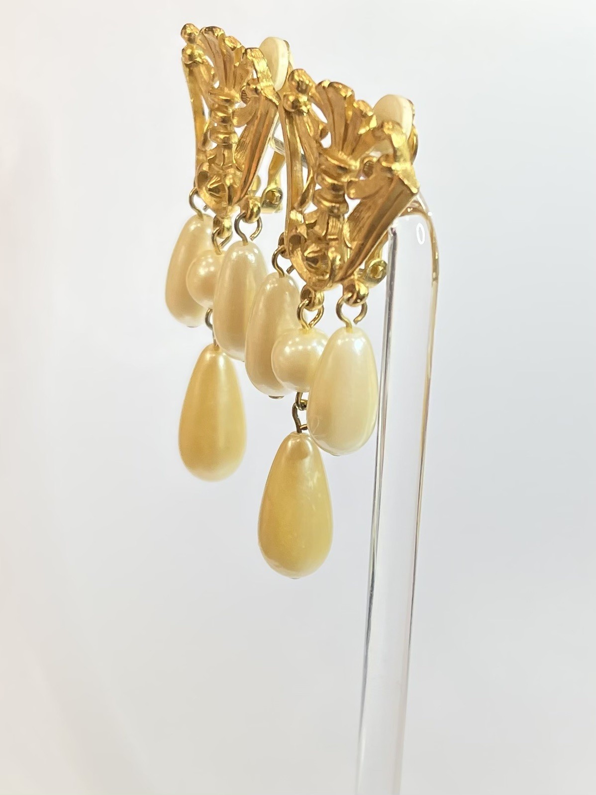 Vintage AVON Gold-tone Crest Victorian Revival Faux Pearl Drop Dangle Earrings