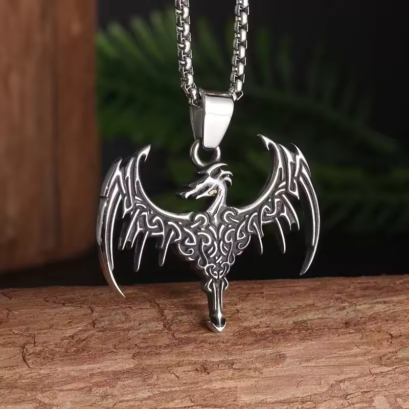 Dragon Flight Symbol Fantasy Mythical Pendant Necklace with Chain