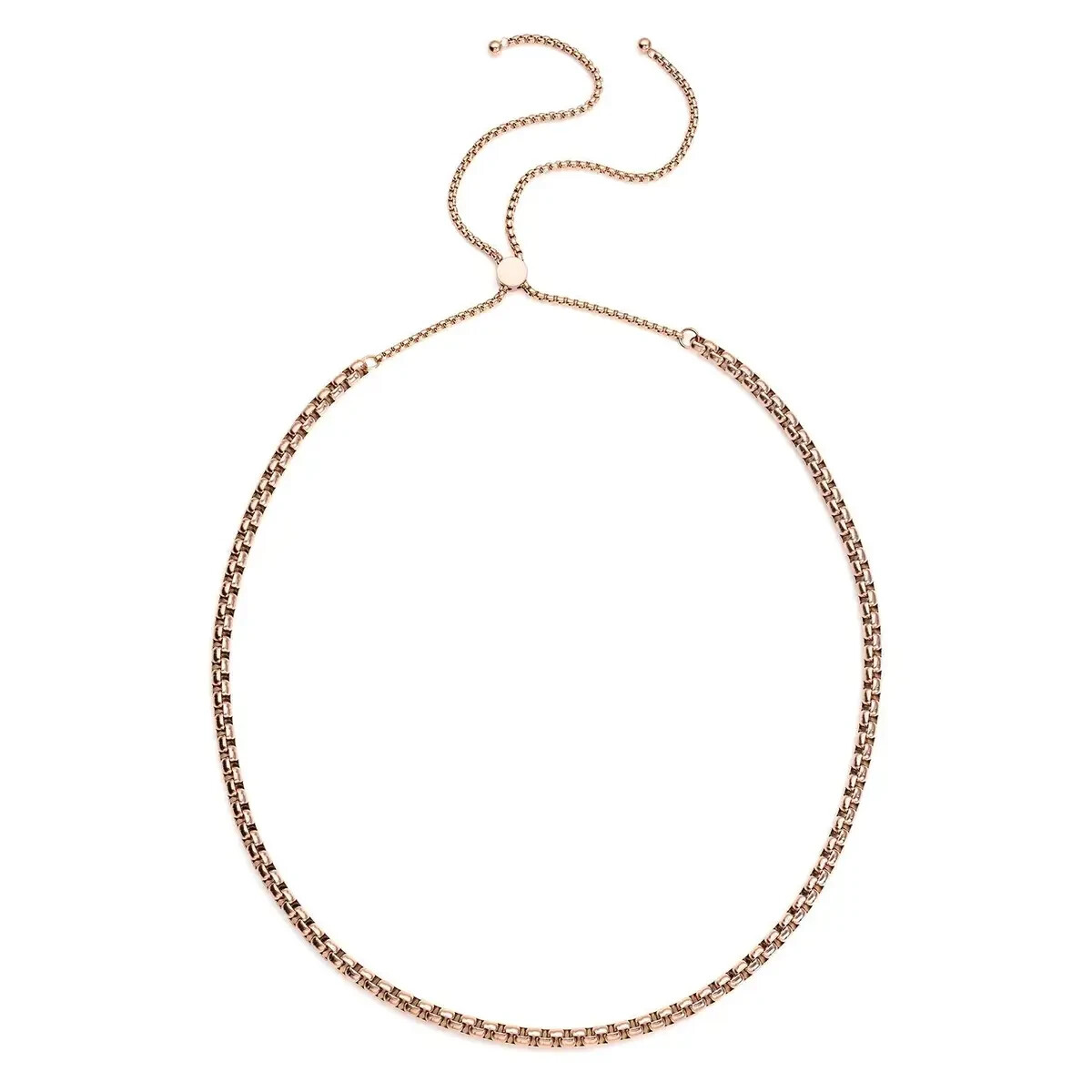 NEW Box Link Necklace Adjustable Ball 18-28 inches Rose Gold Ion Plated BB