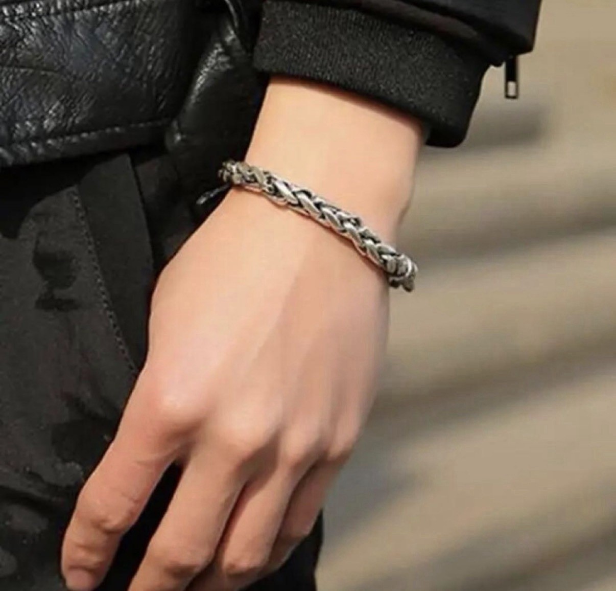Men’s Silver Chain Bracelet 8.66in Zinc Alloy Biker Cuban Link Strong Clasp Gift