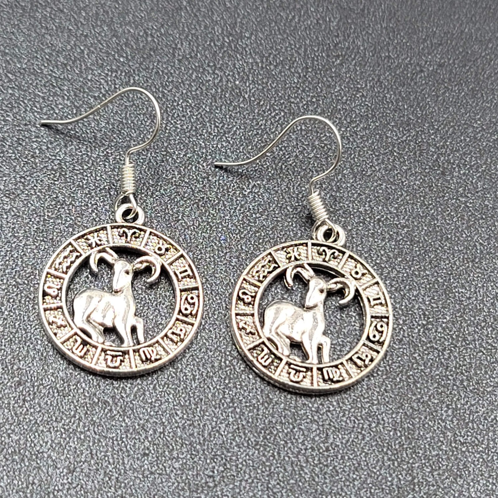 Zodiac Pierced Earrings Silver tone Dangle 7/8″