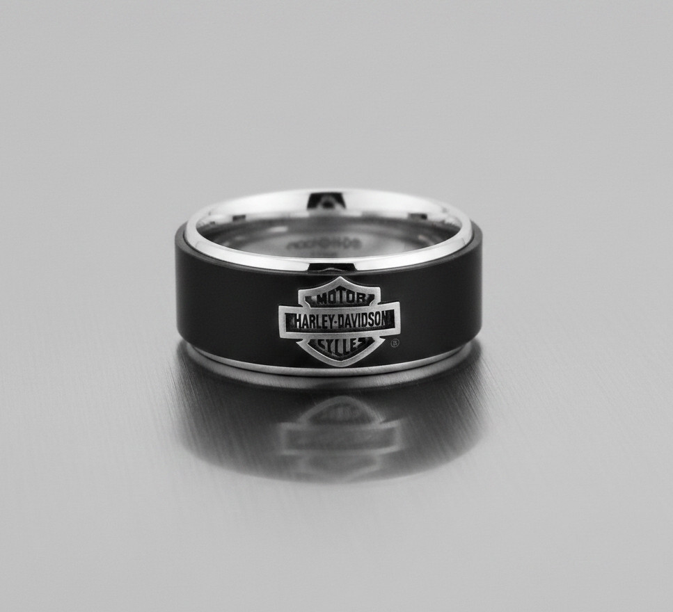 Harley-Davidson® Men’s Black Banded B&S Logo Ring Stainless Steel 14 HSR0001