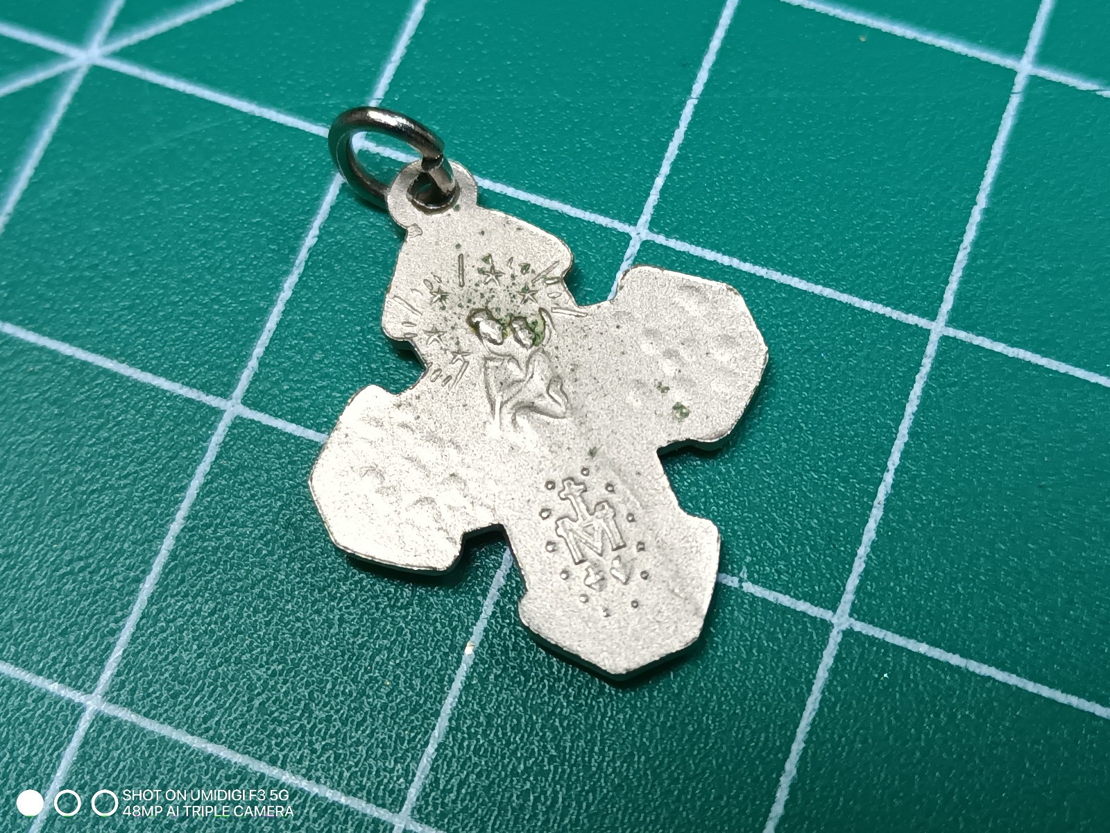 Vintage LM Marked Stainless Steel Small Religious Cross Floating Pendant