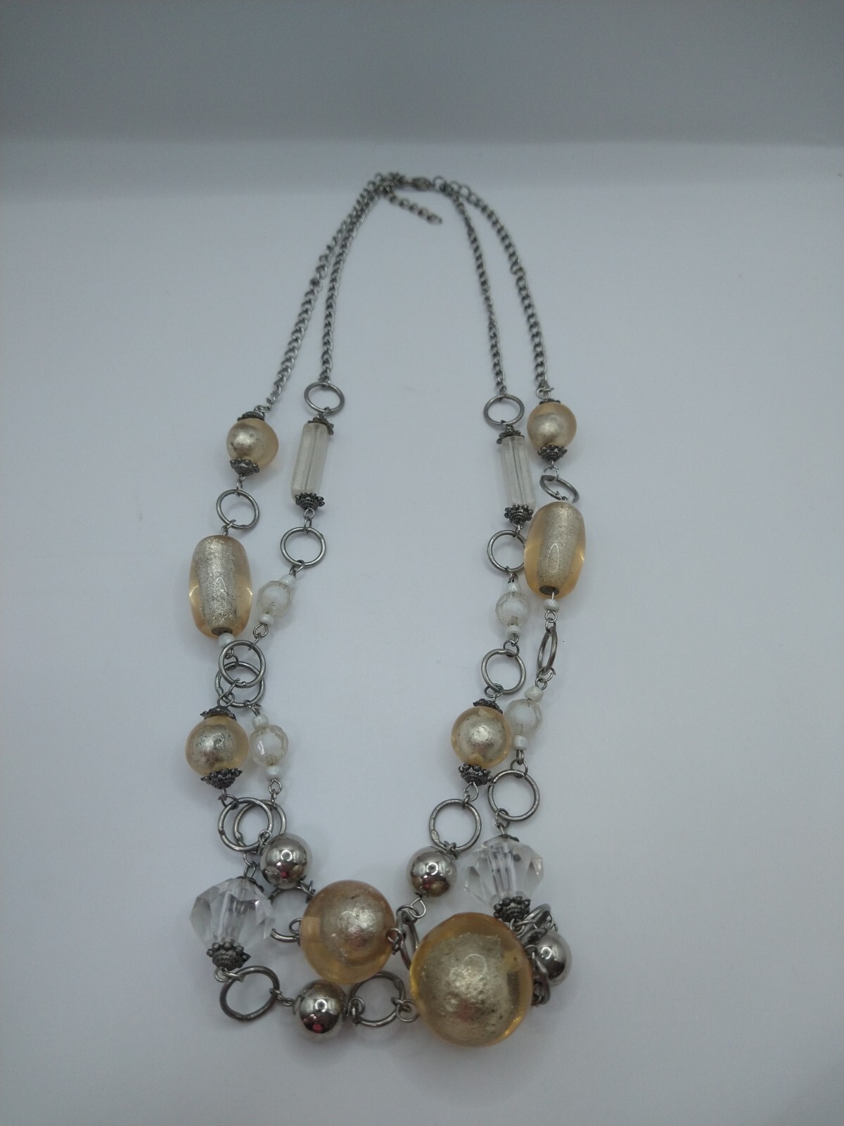 Necklace y2k metal glass silver tone retro Christmas Cottagecore Statement