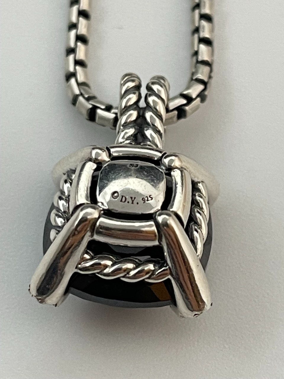 Silver David Yurman 11MM Chatelaine Pendant Necklace with Black Onyx & Diamonds
