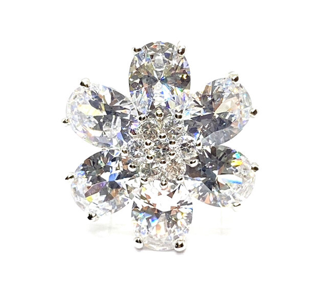 (SIZE 6,7,8,9) Massive Huge CZ STONES FLOWER COCKTAIL RING .925 STERLING SILVER