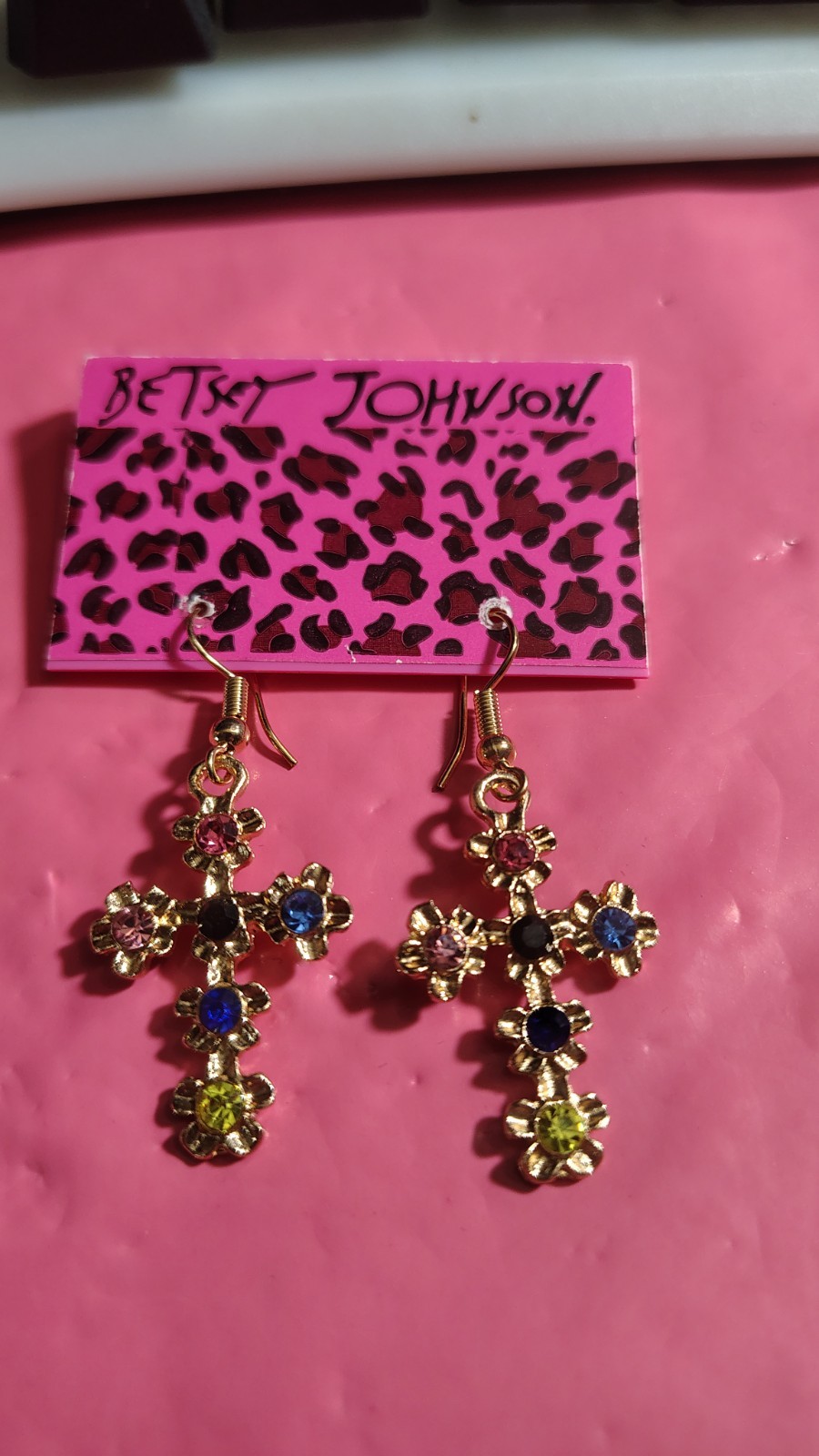 Betsey Johnson Rhinestone Cross Earrings