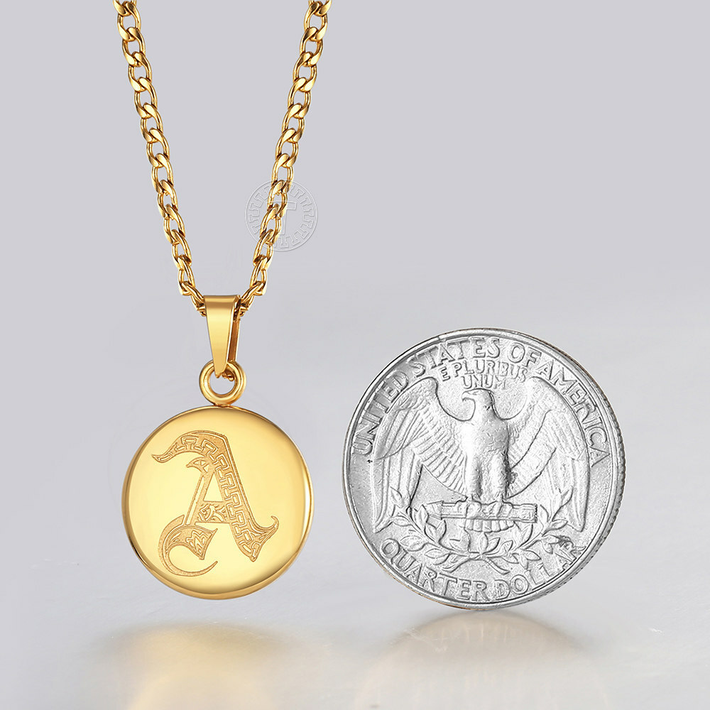 Unisex Men Women Alphabet Gold Letter Initial Pendant Necklace Stainless Steel