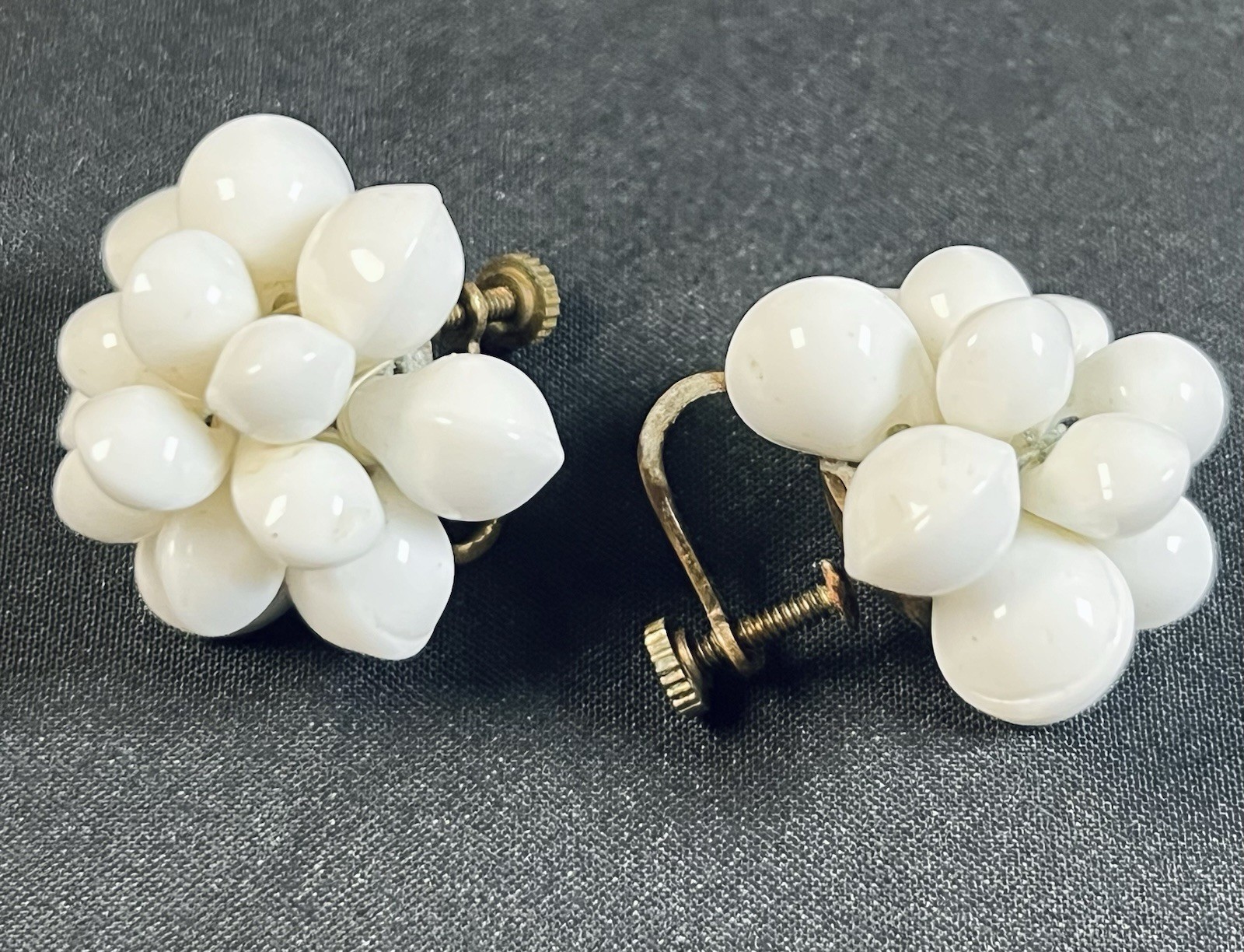 Vintage White Glass Necklace & Earring Set w/ Bonus Black Glass Necklace