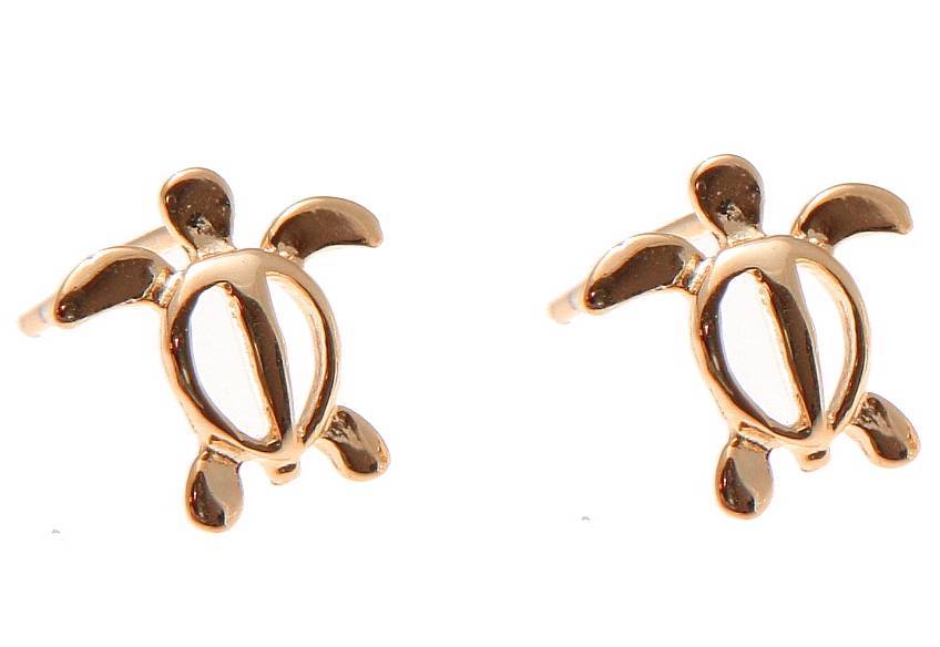 ROSE GOLD PLATED SILVER 925 HAWAIIAN HONU TURTLE STUD POST EARRINGS SMALL 10MM