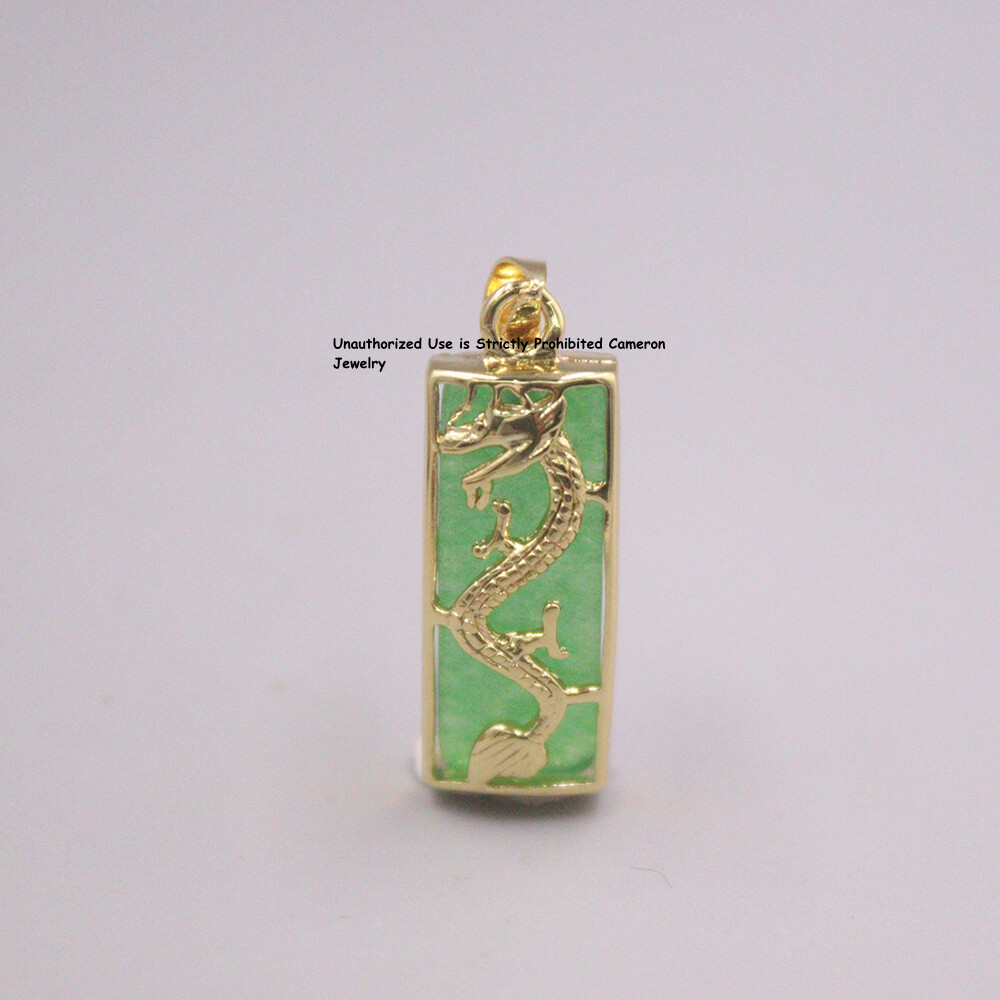 Real Hot Sale 18K GP With Green Jade Women Men Lucky Dragon Oblong Pendant