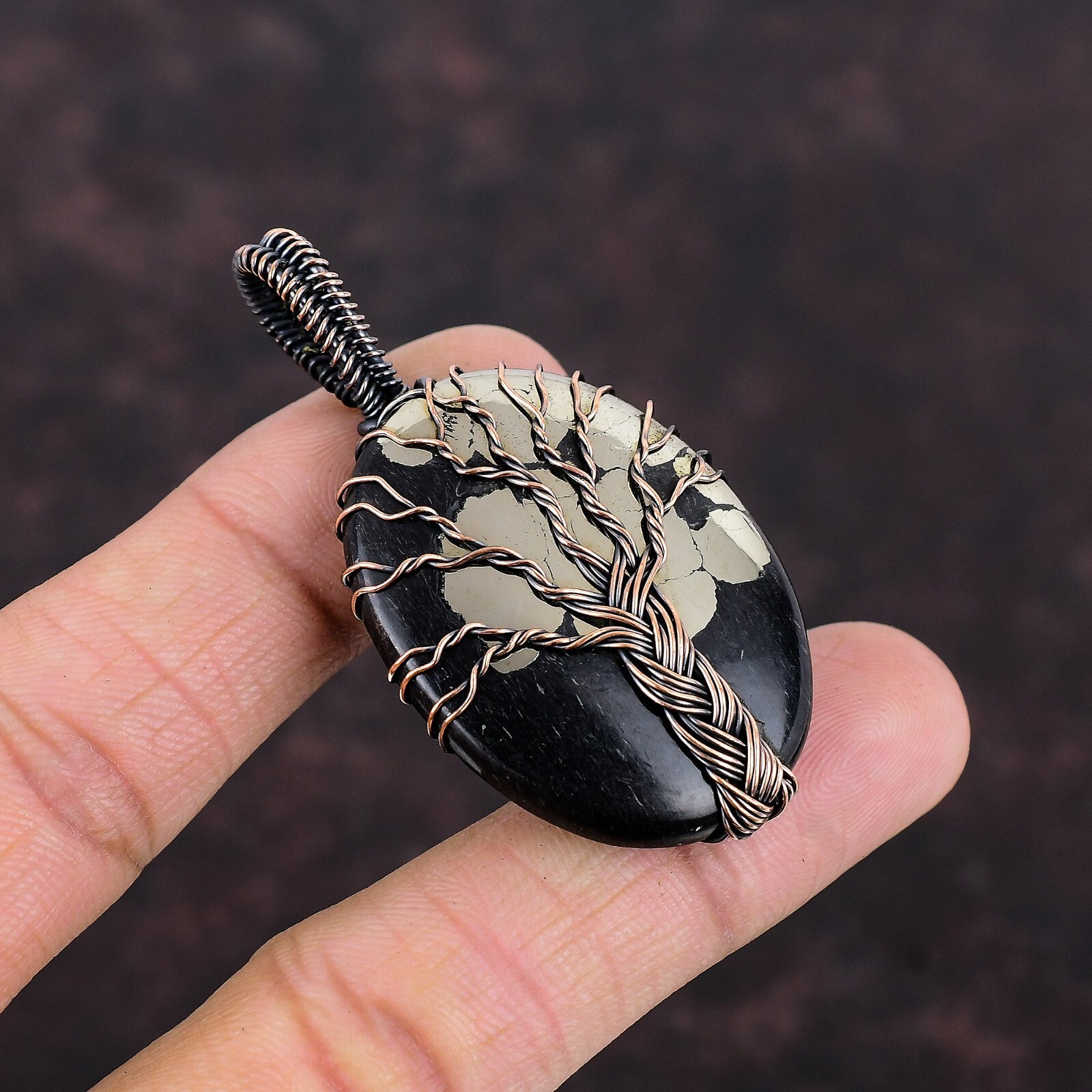 Pyrite Wire Wrapped Tree Of Life Pendant Handcrafted Copper Holiday 2.36″